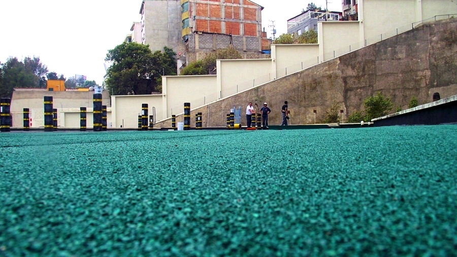 Sistema prefabricado acabo gravilla color verde ecológico