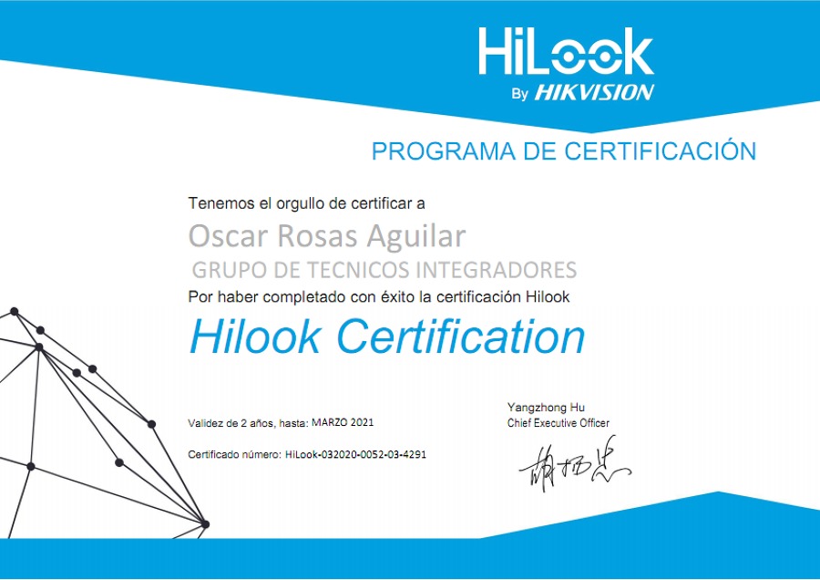 CERTIFICACION CCTV HILOOK BY HIKVISION
