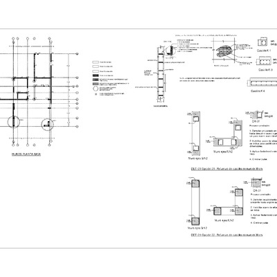 Plano Estructural Distribución de muros de mampostería y detalles.