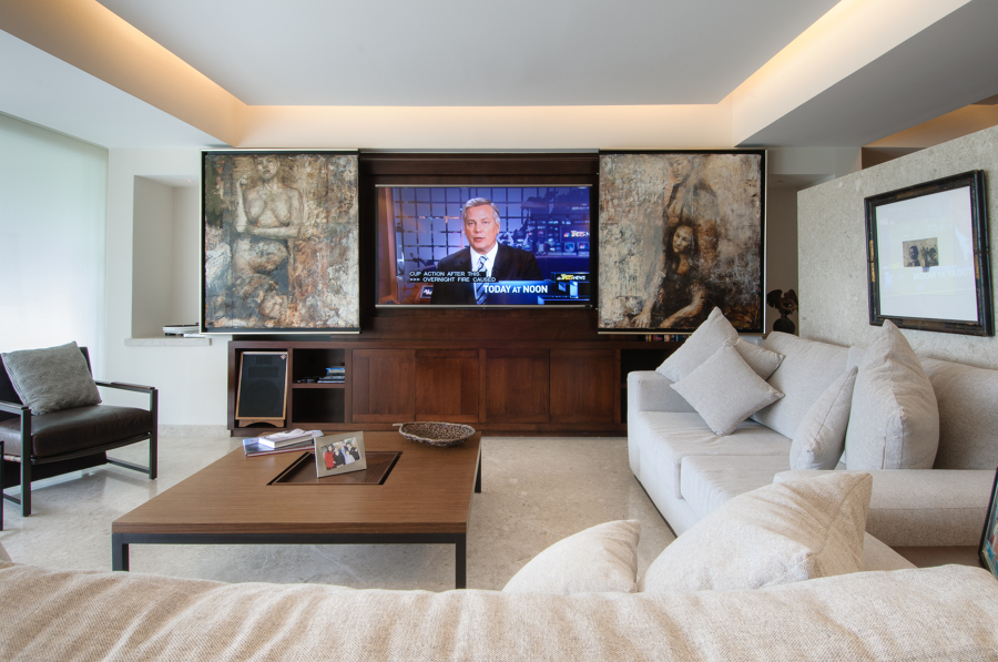 SALA CON MUEBLE CON DISEÑO ESPECIAL 